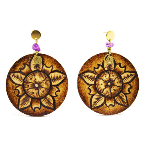 13 Aretes-Broquel Pirograbado